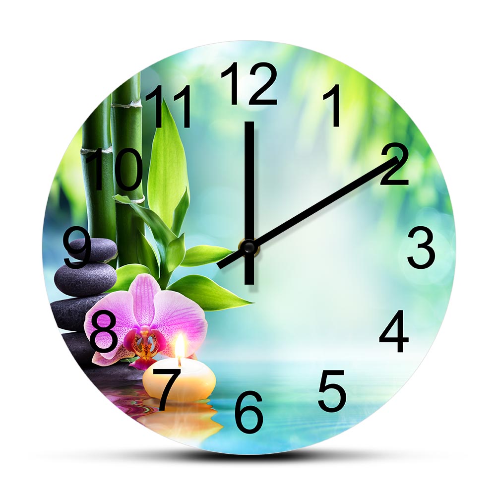 Spa And Wellness Center - Reloj de pared silencioso con piedras